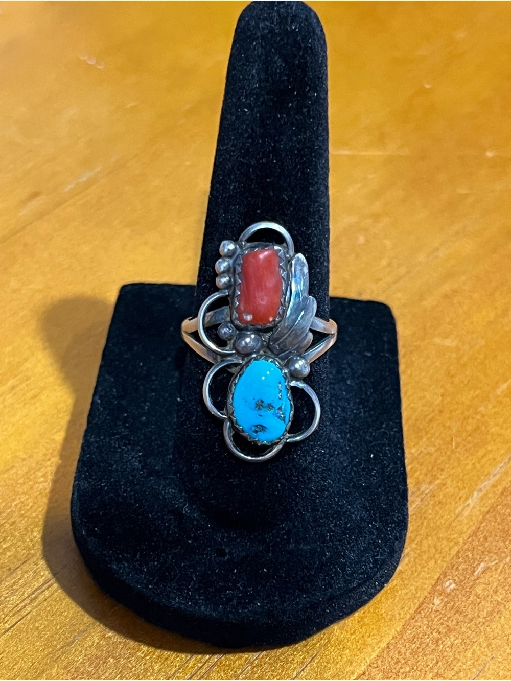 Vintage Native American Sterling Silver Ring With Natural Turquoise and RedCoral